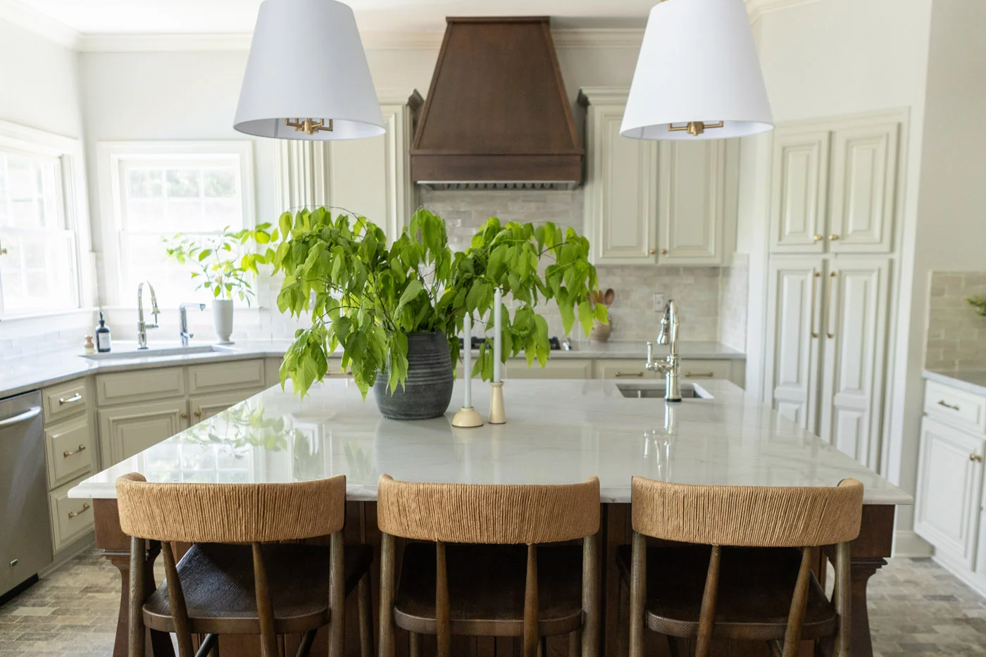 Gweneth white kitchen with marble island