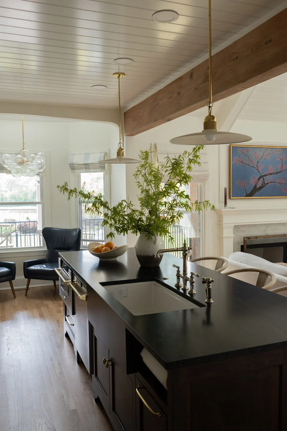 Riverview kitchen island open to living area