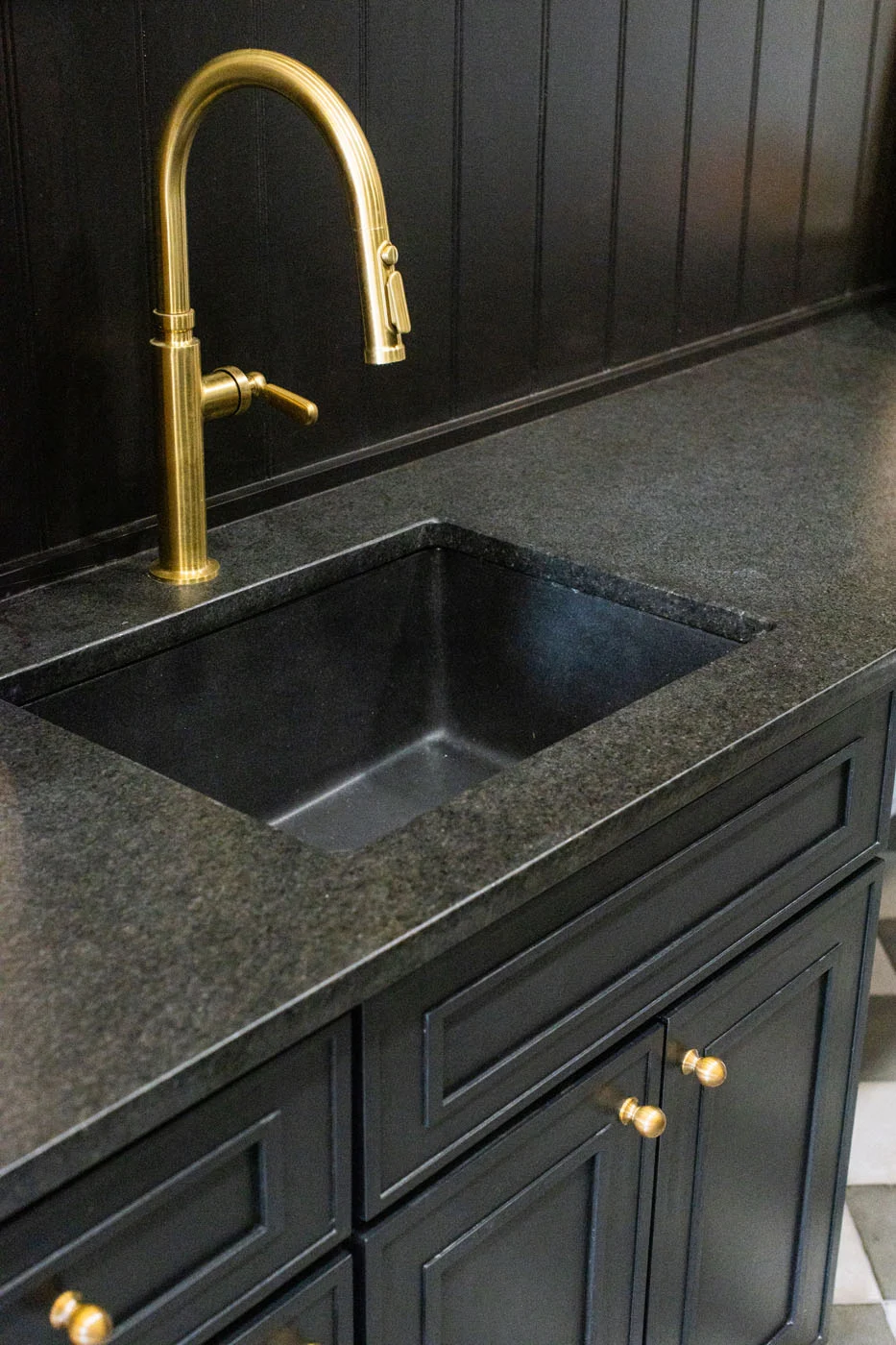 Seward Hall kitchen sink with brass faucet